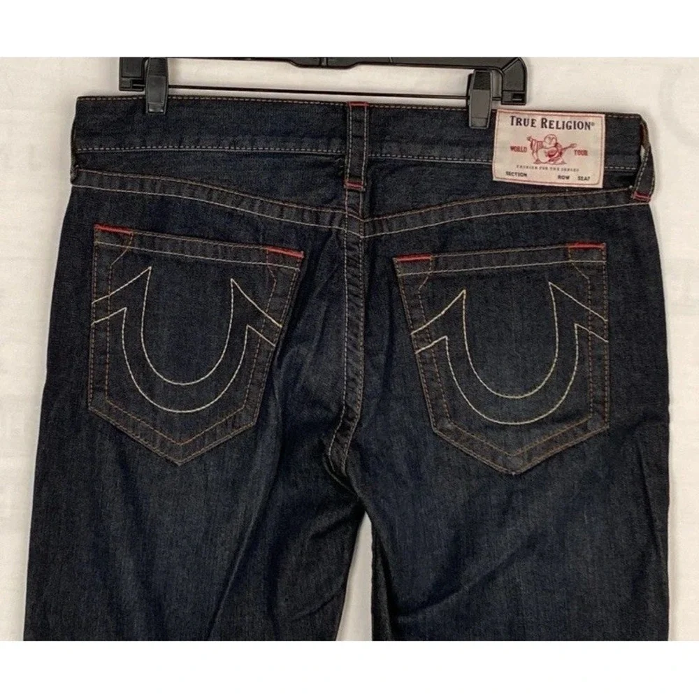 True Religion Jeans Men 36 33Straight Dark‎ Wash Red Stitching Plus Red TR Hat